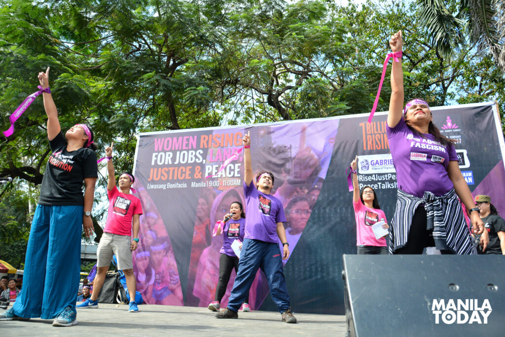 Members of GABRIELA lead the dance choreography for OBR 2017. (Manila Today/Abes Abian)